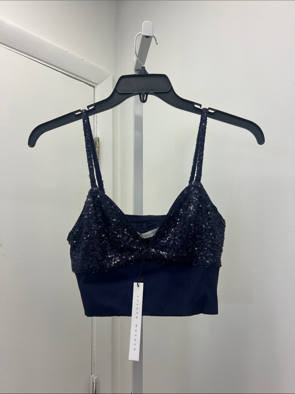 Susana Monaco Sequin Bralette Crop Top thunder small NWT